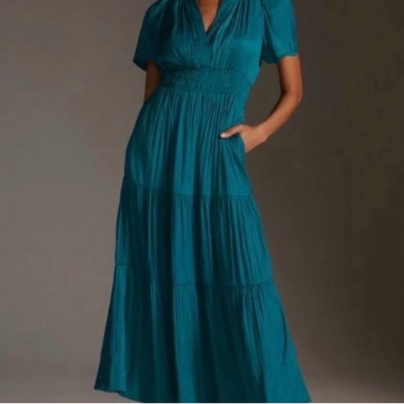 Anthropologie Silky Somerset Maxi Dress in Teal Size Medium - Picture 2 of 9